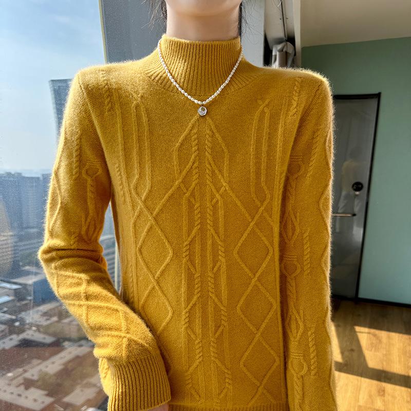 

New Autumn and Winter Cork Half Turtleneck Cardigan for Women Soft and Glutinous Skin-friendly Cashmere Sweater Simple and Versatile Base Shirt Top M