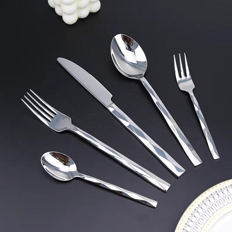304Dinner set stainless steel with diamond design, covered with square shank, fork Simple, knife, spoon, fork, tea sets dining