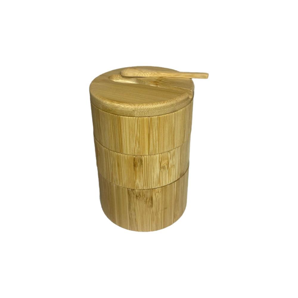 Multifunctional Bamboo Condiment Container Swivel Lid Kitchen Condiment Pots  Kitchen Organizer