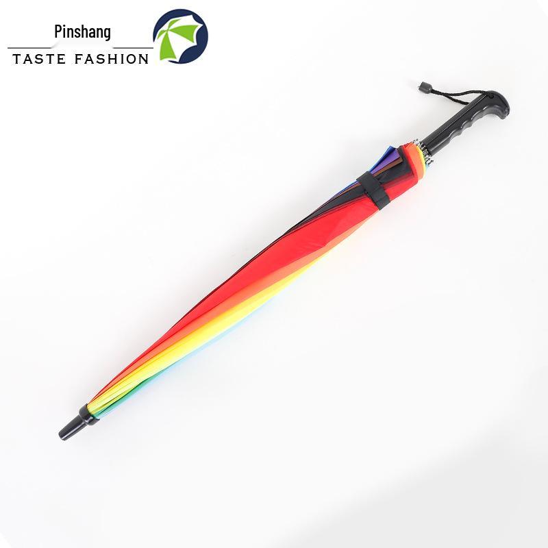 Automatic 16-Rib Rainbow Umbrella with Long Handle and Custom Logo