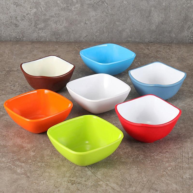 Melamine Imitation Porcelain Square Bowl – Plastic Soup, Dessert, BBQ, Bibimbap, Small Dish for Fast Food.