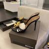 2025 summer new Korean version fashion open-toed stiletto temperament sandals women's metal flowers with high heels