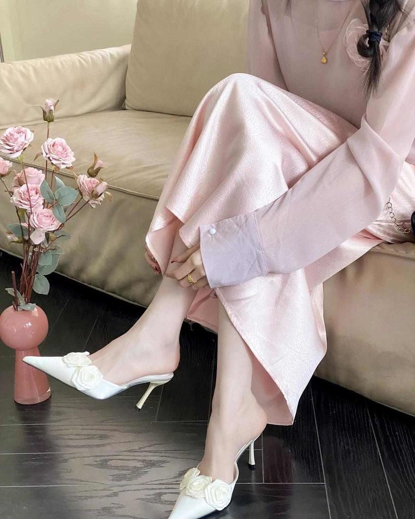 Fashion Flower Women's Slippers Elegant High Heeled Shoes Pointed Toe 2025 Fashion Pumps New Luxury Chaussure Femme