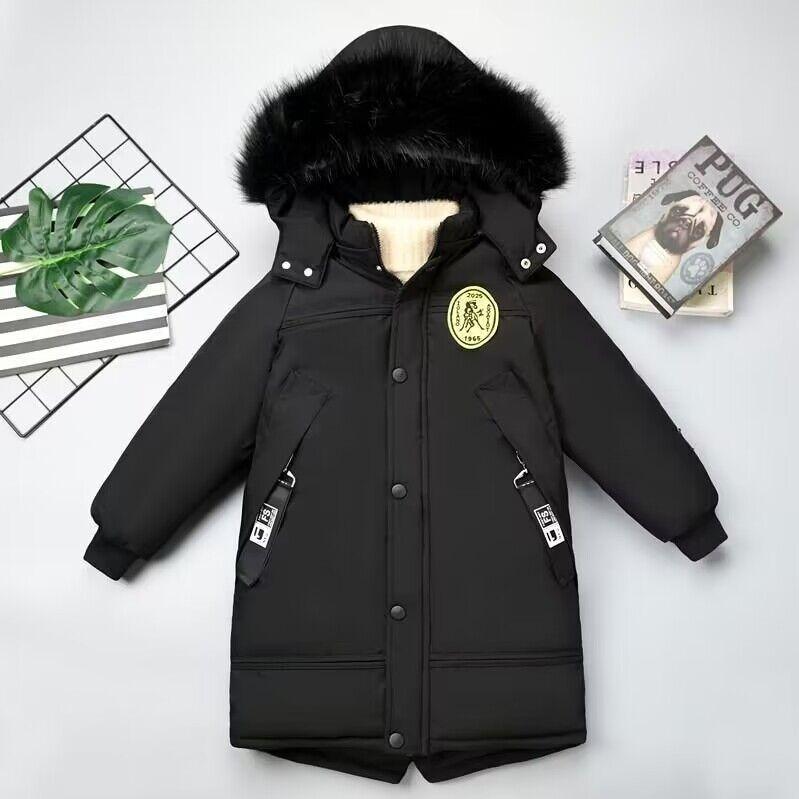 Middle and Large Children's Winter Boys' Cotton-padded Jacket Thickened Down Cotton Children's Mid-length Big Fur Collar Cotton-padded Jacket