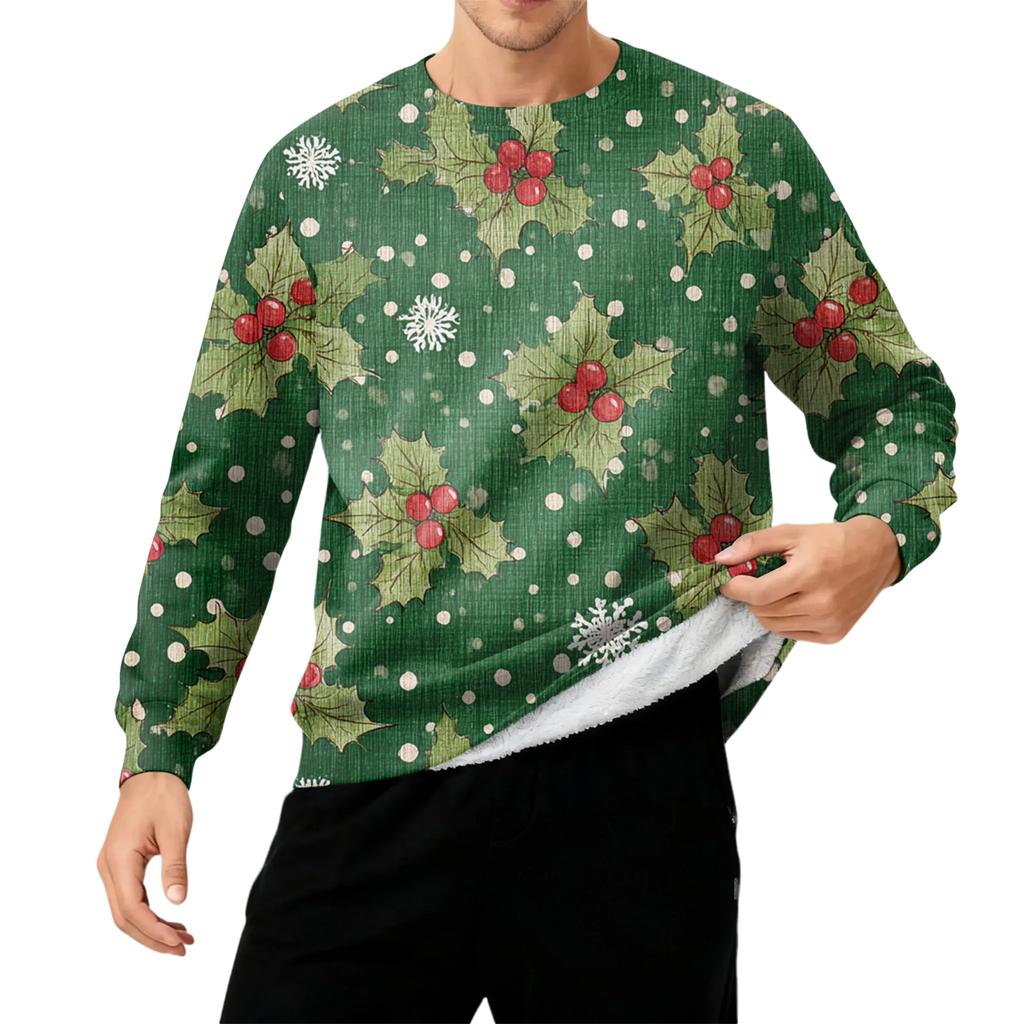 Men's Round Neck Fleece-Lined Thick Warm Sweatshirt