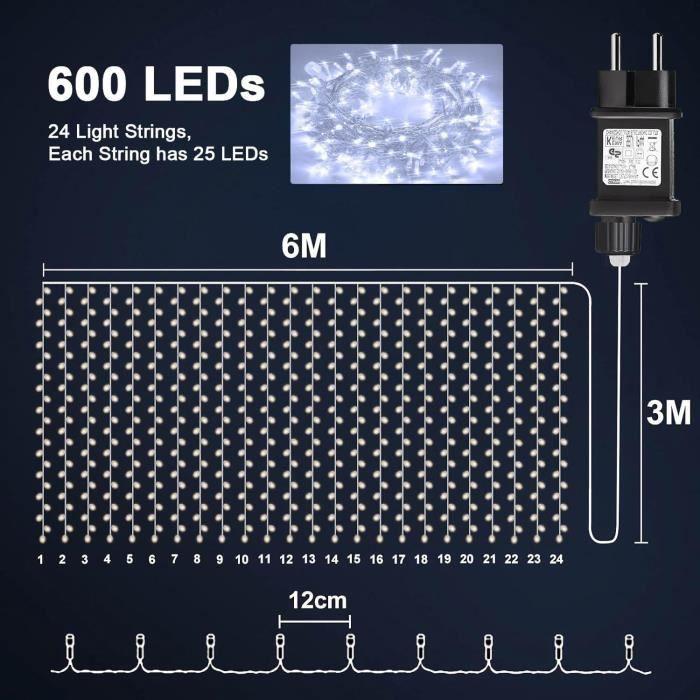 Guirlande Lumineuse - Yowin - 600 LED - 6m x 3m - Étanche - 8 Modes