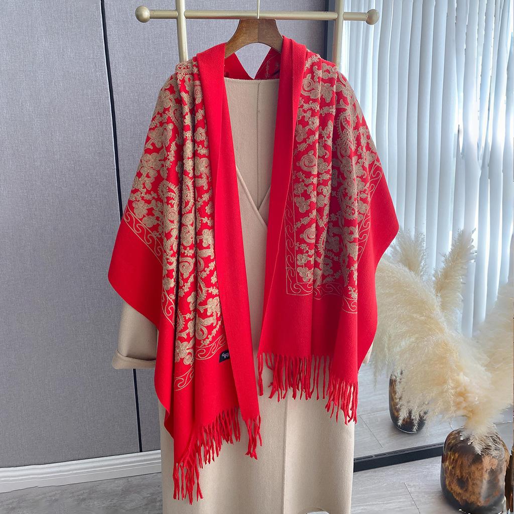 Luxury Design Winter Embroidery Cashmere Scarves High Quality Women Thicken Tassels Wrap Shawl Ladies Warm Wool Pashmina Scarf