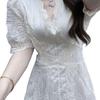 French Elegant Lace Puff Sleeve Summer Midi Dress - Women's Court Style, Waist-Cinching, Slimming Tea Party Attire