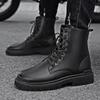 Black Men's Casual Leather Boots Fashion Winter Men Work Boot Mens Shoes Non-slip Designer High Top Ankle Boots Motorcycle Shoes