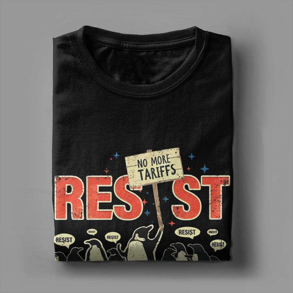 Casual Resist Penguin No More Tariffs T-Shirts Men Crew Neck Cotton T Shirt Funny Short Sleeve Tee Shirt Original Tops