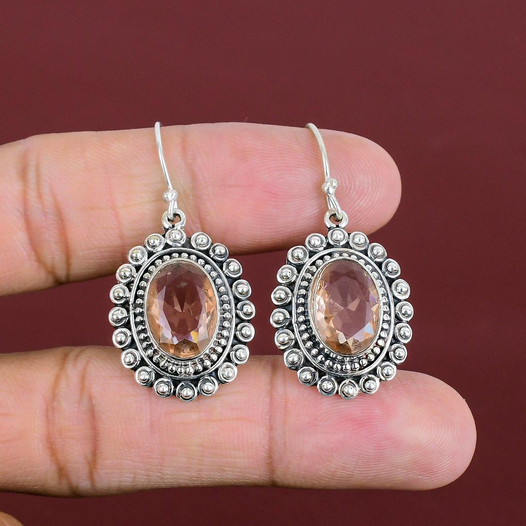 Faceted Morganite Earrings Gemstone Earring Vintage Jewelry 925 Sterling Silver Earring Handmade Jewelry Brand New Earring Gifts For Mother