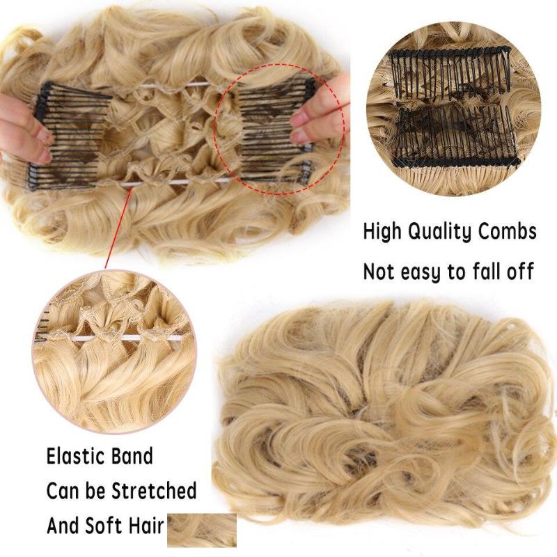 Synthetic Hair Bun Comb Clip In Messy Curly Chignon Elastic Band Scrunchies Hair Pieces Extension For Women Black Brown