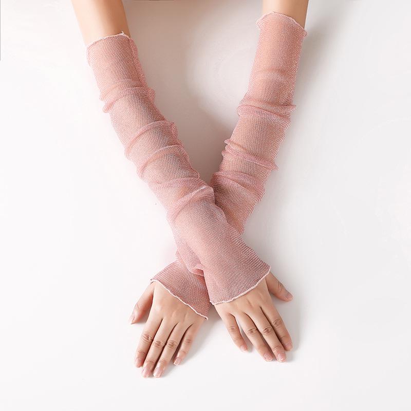 Ice Silk Mesh Women's Sun Protection Arm Sleeves - Lightweight, Breathable, Half-Finger Design for Cycling, Covers Scars and Tattoos.
