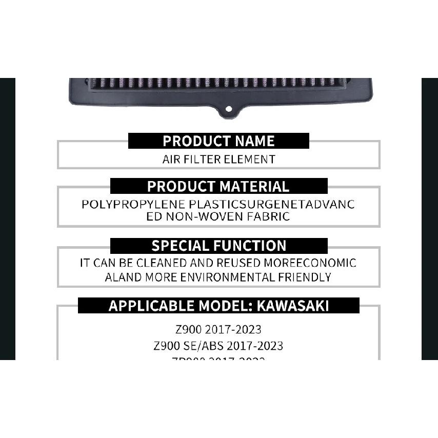 JSBM Motorcycle Washable Air Filter Intake Cleaner For Kawasaki Z900 ZR900 2017 2018 2019 2020 2021 2022 2023