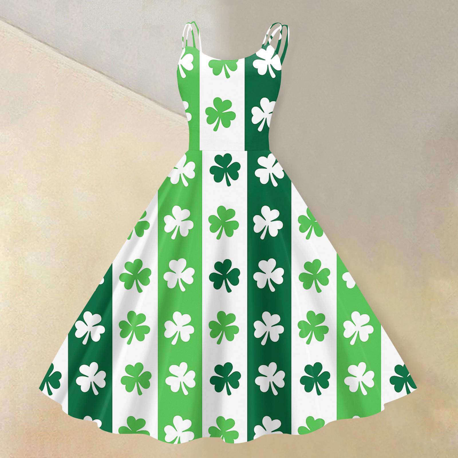

Women s St. Patrick s Day Print Sexy Off-Shoulder Punk Retro Dress XL