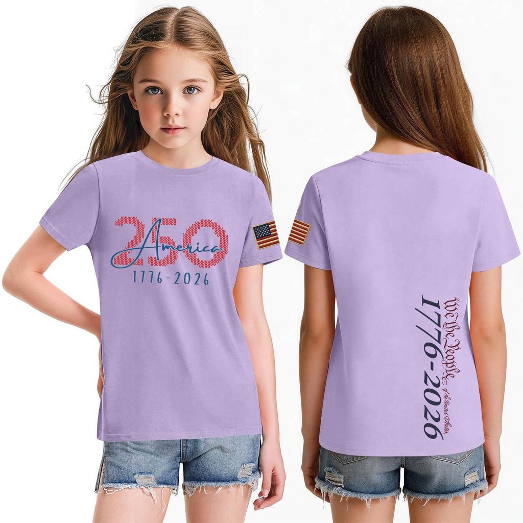 Fashionable Round Neck Short Sleeve Work Clothes Printed Tops For KID Summer Tops