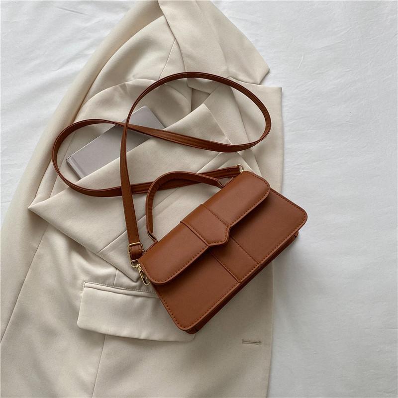 Stylish Solid Color Minimalist Texture Handbag 2023 Urban Simple Shoulder Crossbody Bag коричневый