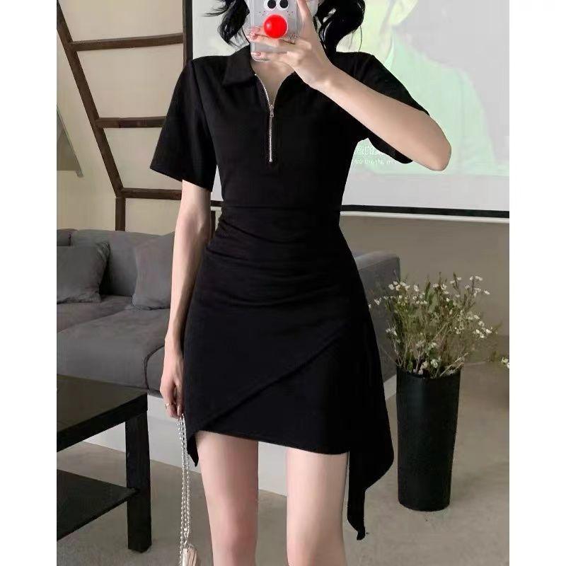 Summer 2026 Women's Spicy Girl Style Dress: Slim, Trendy A-Line Short Skirt with Irregular Design & Polo Collar