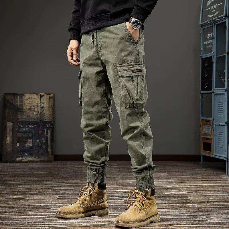 Men's Cotton Work Trousers Summer Loose Large Size Multi-Pocket Wear-Resistant Anti-Tear Work Pants Youthful Long Trousers
