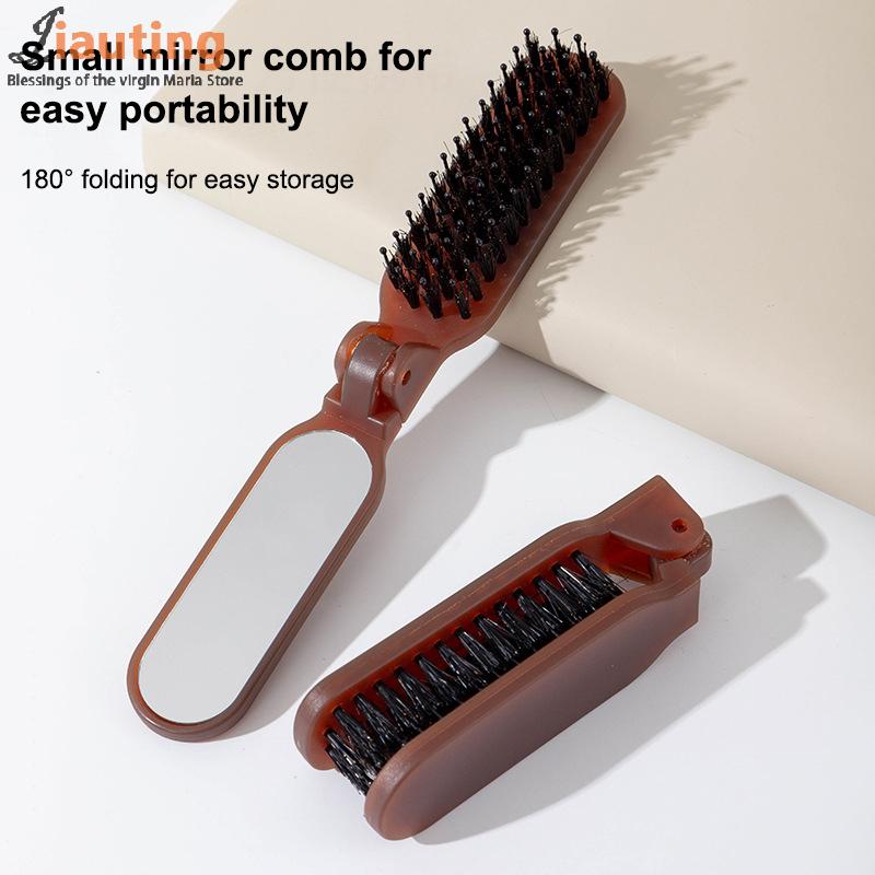 Mane Bristle Hair Brush Foldable Portable Comb With Mirror Pocket Collapsible Travel Massage Hair Styling Tool Salon Gift