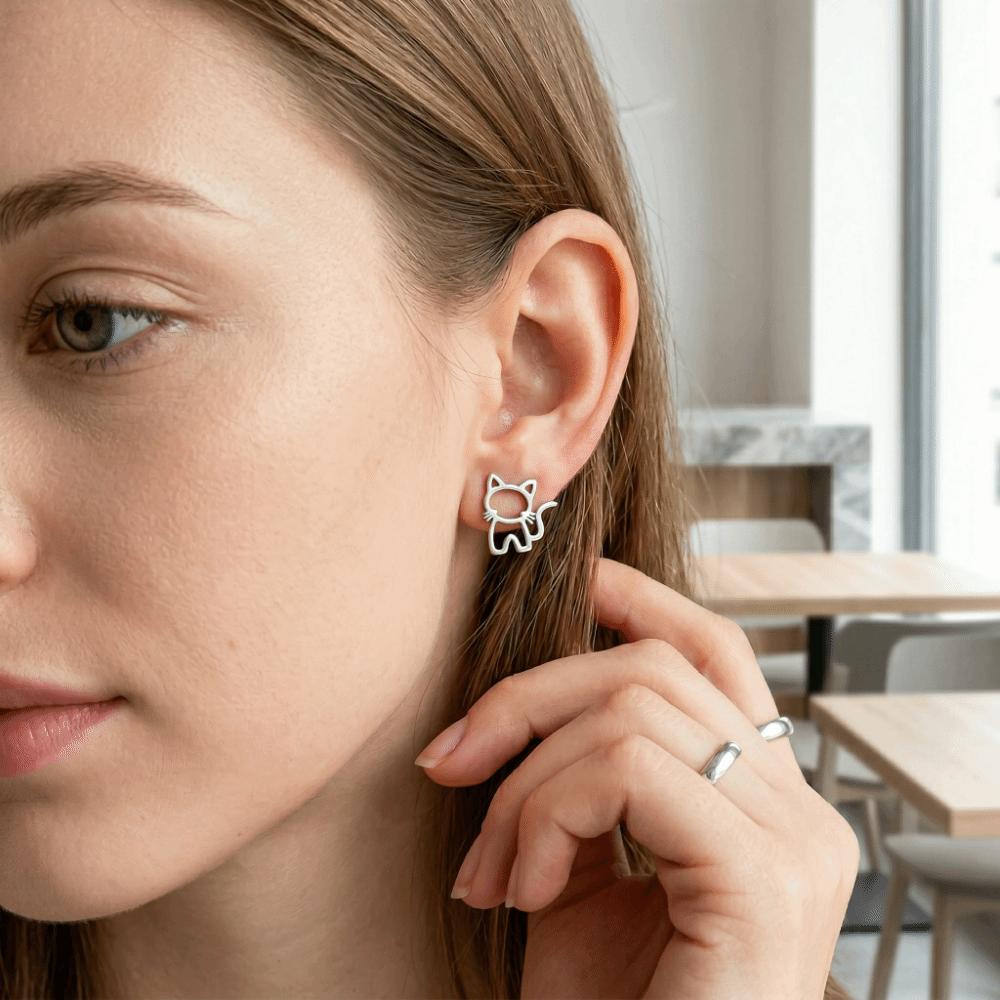 Punk Style Cartoon Hollow Out Ear Studs Cute Design Small Jewelry Minimalist Cat Earrings  Unisex