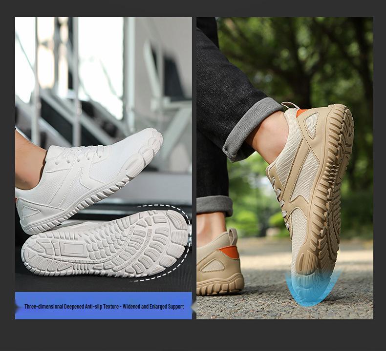 Breite Zehen Barfuß Flyknit Schuhe: Atmungsaktives, rutschfestes Freizeit-, Sport- und Wanderschuhwerk.