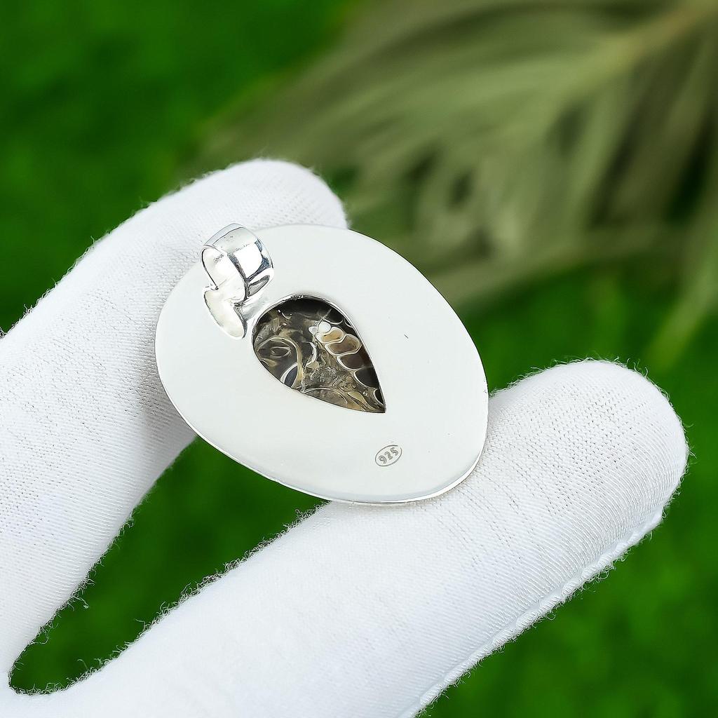 Natural Turritella Agate Gemstone Pendant 925 Sterling Silver Jewelry For Women