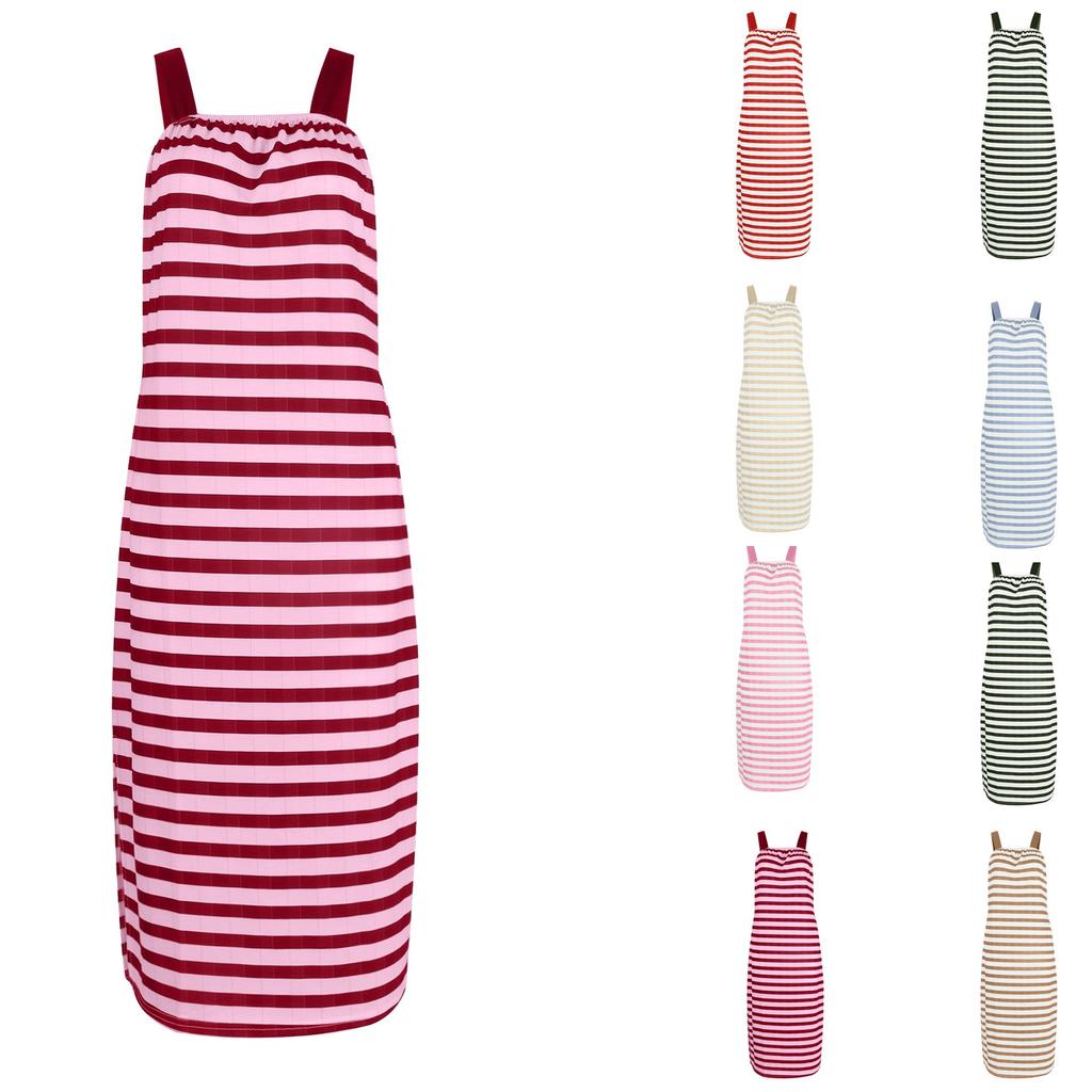 Dámská vesta bez rukávů s proužkovaným vysokým pasem Sexy dlouhé šaty se zavinutými boky