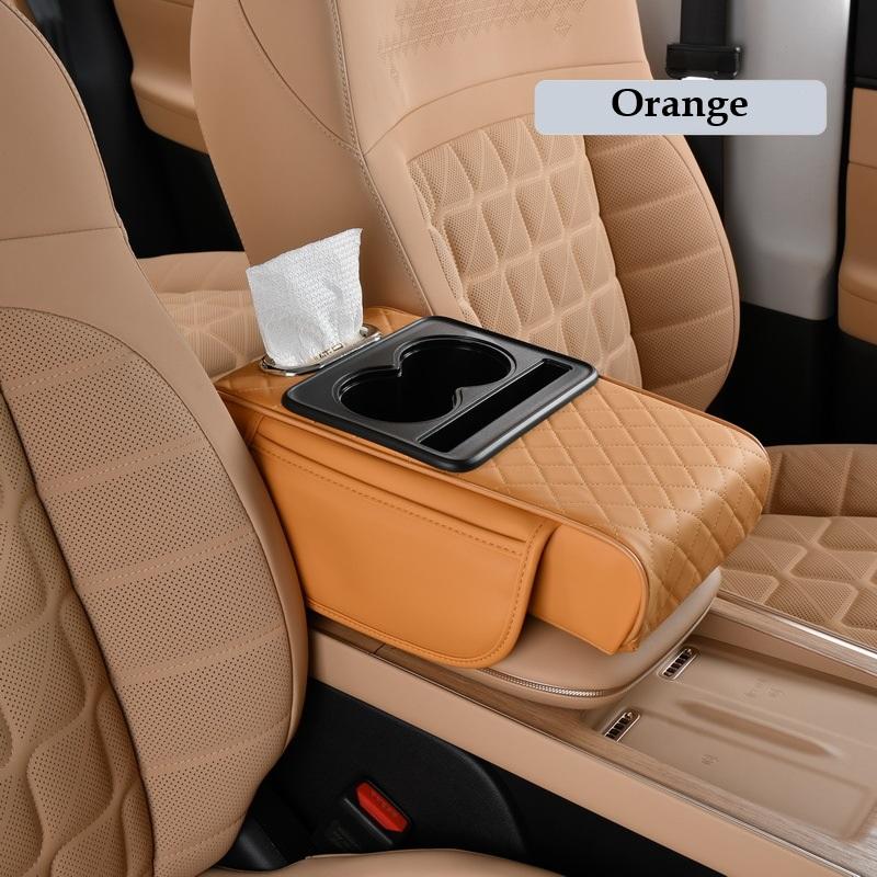 Car Armrest Box Heightening Cushion With Cup Holder Tissue Box Side Storage Pocket For Auto Interior Arm Rest Cover Height Pad