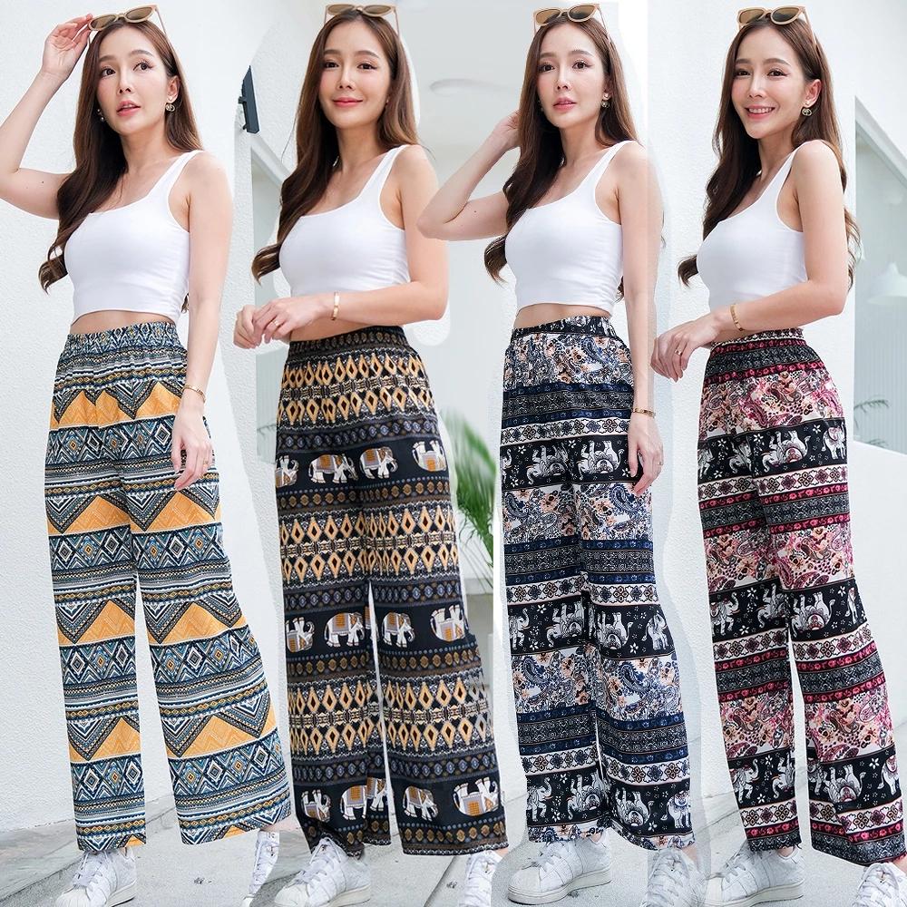 Dlouhé sloní kalhoty Nastavitelný elastický vysoký pas Popruh Volná nohavice Dámský potisk Thajsko Ležérní Streetwear Plážový Bohémský Retro Vintage