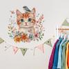 Self Adhesive Wall Stickers with Cute Cat Flowers and Birds Peel and Stick Removable Vinyl Decals for Home Decor