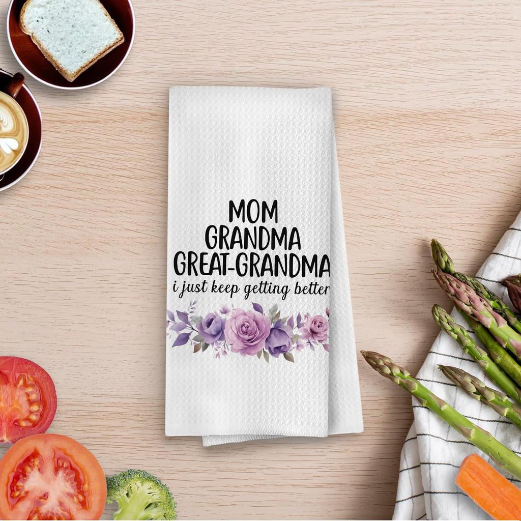 Great Grandma Dish Towels - Great Grandma Gifts Waffle Weave Kitchen Towels, Grandma Decorative Hand Tea Towel, New Grandma Gifts, 16×24 Inches