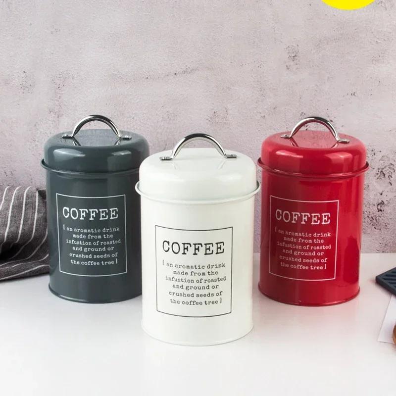 1.2L Storage Canister Jars for Tea Coffee Sugar, Vintage Metal Kitchen Food Storage Container Sealed Cookie Cans Kitchen Supply