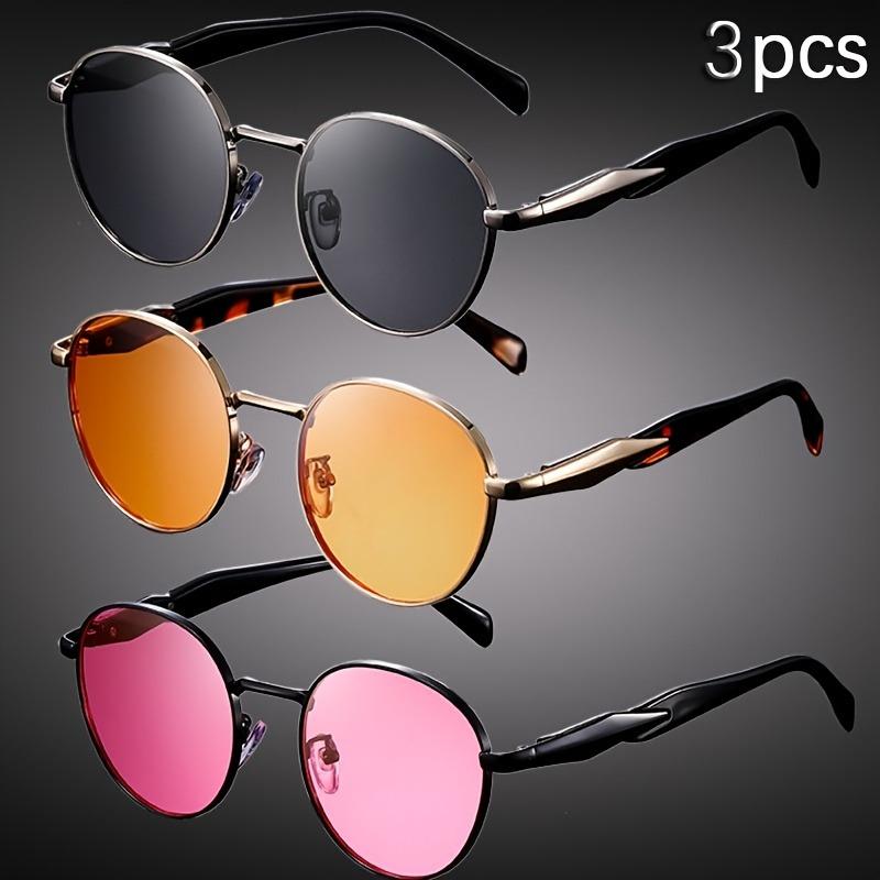 3pcs Classic Punk Style Oval Fashion Glasses with Wide Frame Suitable for Kayaking And Casual Wear