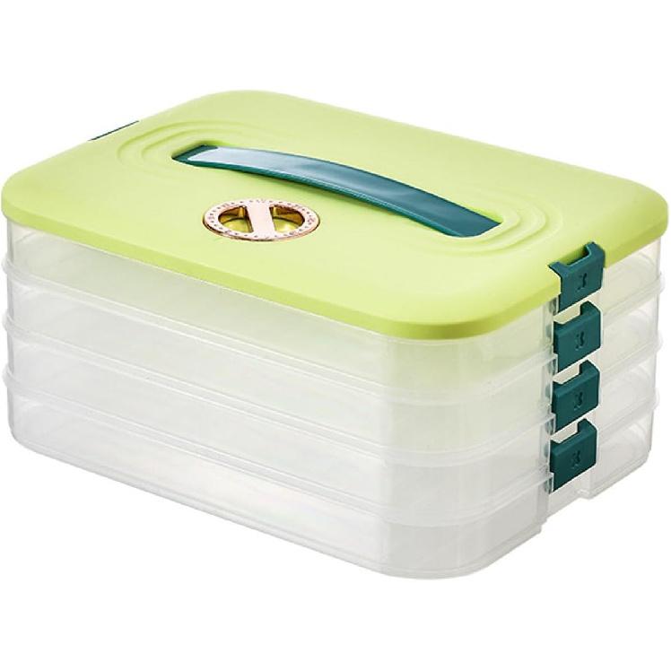 Dumplings Storage Box Multi Layer Stackable Food Storage Container with Lid and Handle Time Recoder Cookie Carrier