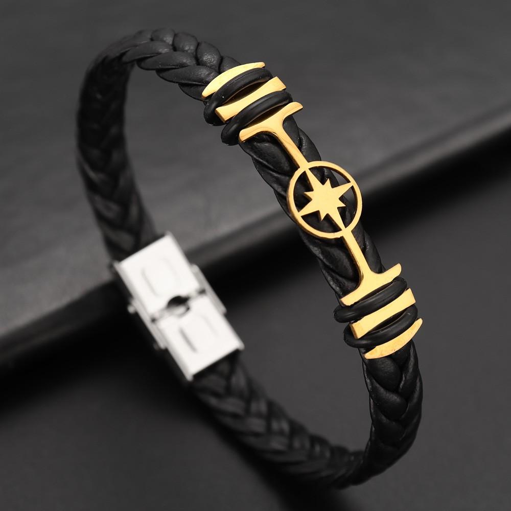 Fashion Starched Pattern Stainless Steel Buckle Bracelet Couple Punk Leather Bracelet Hip Hop Holiday Gift Party Accessories