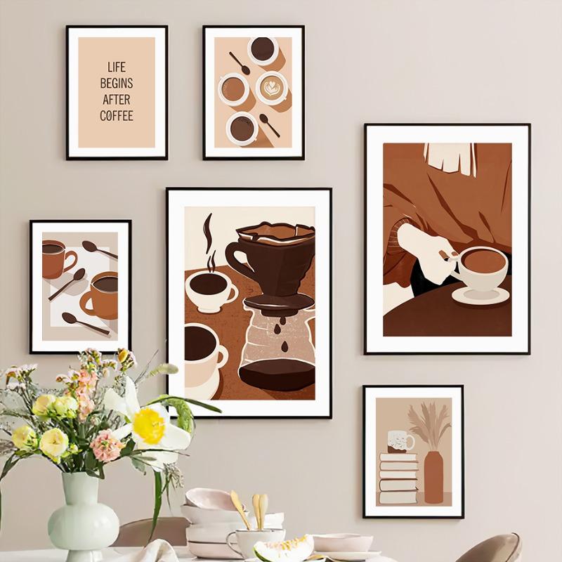 Fashion Girl Book Coffee Cup Life Wall Art Canvas Painting Abstract Posters And Prints Hotel Cafe Wall Picture Indoor Room Decor