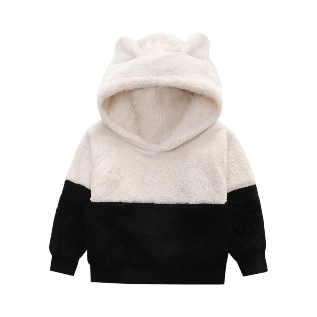 Kids' Color Block Hoodie Plush Winter Top