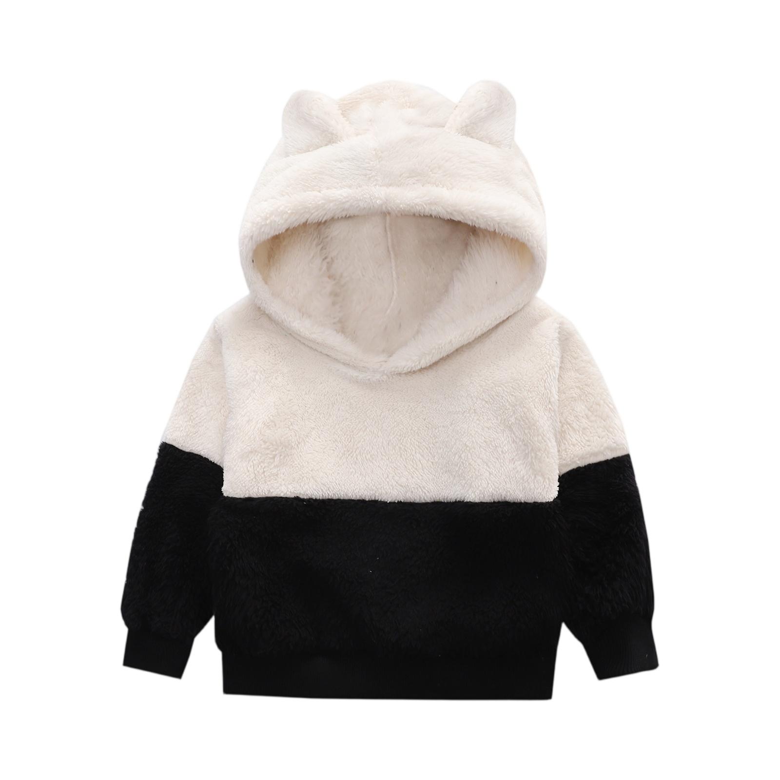 

Kids Color Block Hoodie Plush Winter Top 90 белый