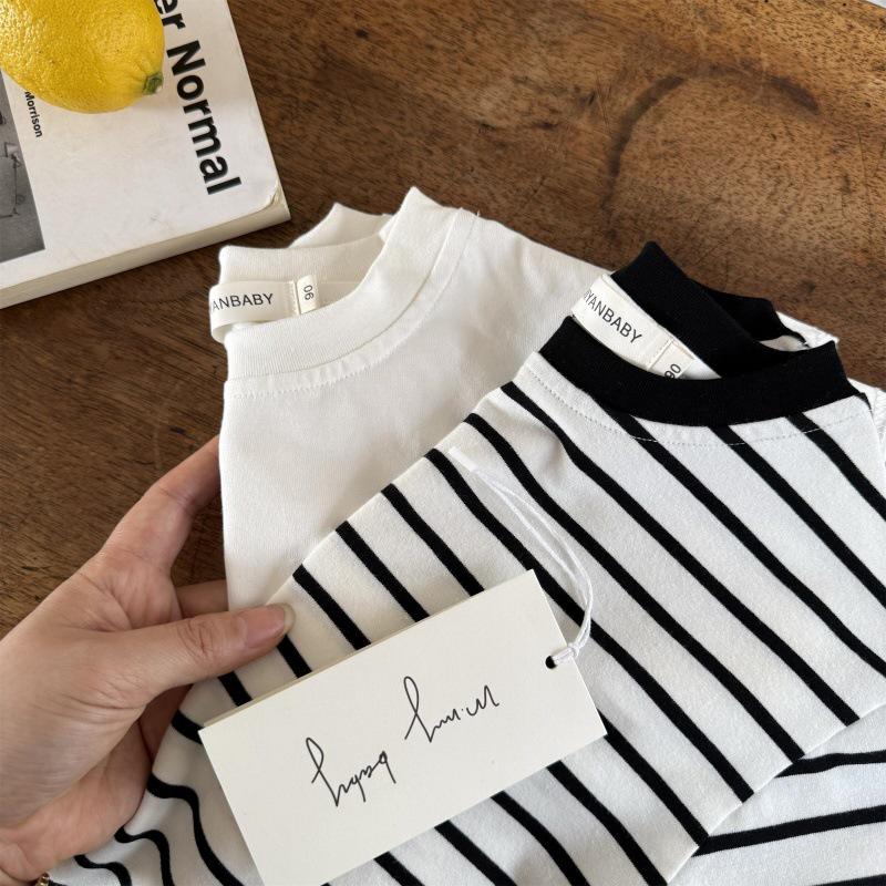 In Stock! Trendy 2025 Summer Japanese Striped T-Shirt for Toddlers – All-Cotton, Short-Sleeved for Boys & Girls