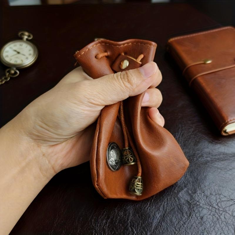 Vintage Vegetable-Tanned Leather Wallet, Pattern with Gold Hardware, Drawstring Zipper Coin Purse, Card Holder & Key Case