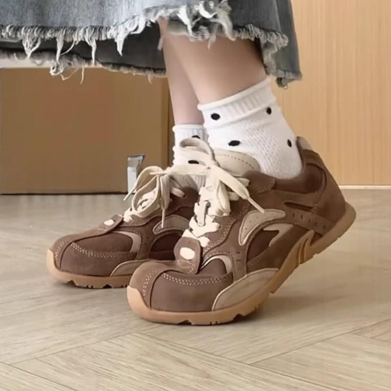 Retro Color Blocked Damen Schuhe 2024 Neu Herbst Flachsohlige Weichsohlige Leichte Sport Laufschuhe Zapatillas Deporte