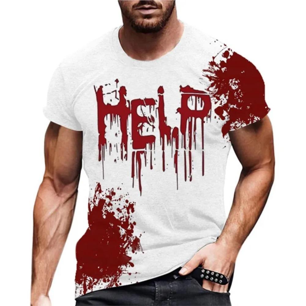 2025 New Funny Men's Blood I'm Fine Halloween Print T-shirt Funny Blood Men's Fun Round Neck Casual Short Sleeve