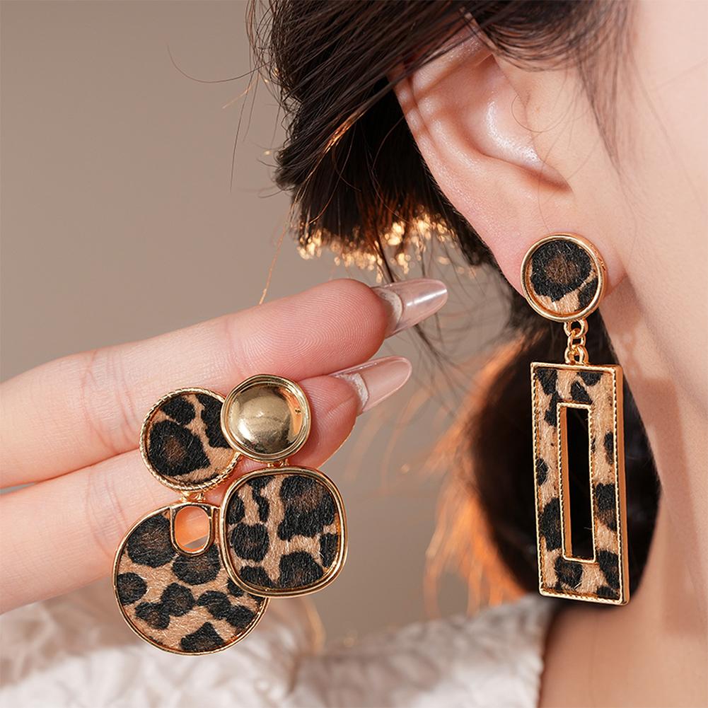 Retro Earrings Geometric Heart Leopard Print Earrings Light Luxury Earrings Fashion Accessories Gift For Women