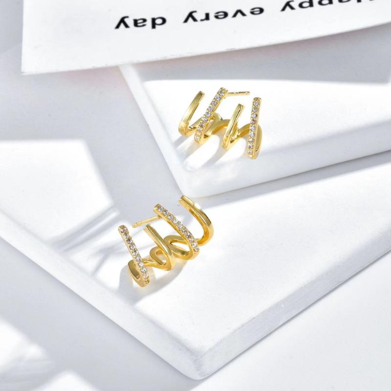 Fashionable Design Gold Zircon Four-claw Earrings Inlaid with Diamond Temperament Claw-shaped Earrings