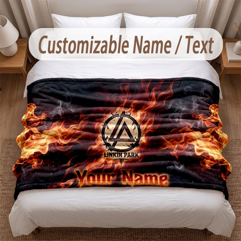 Linkin Park Printed Flannel Blanket Custom Name Text Soft Warm Throw For Bedroom Holiday Gift