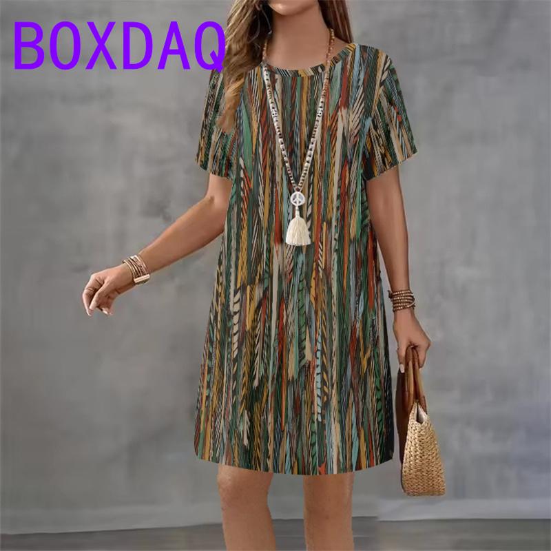 Street Fashion Color Gradient Printed Mini Dress For Women Clothing Summer New Short sleeve O-Neck Loose Casual A-Line Dress 3XL
