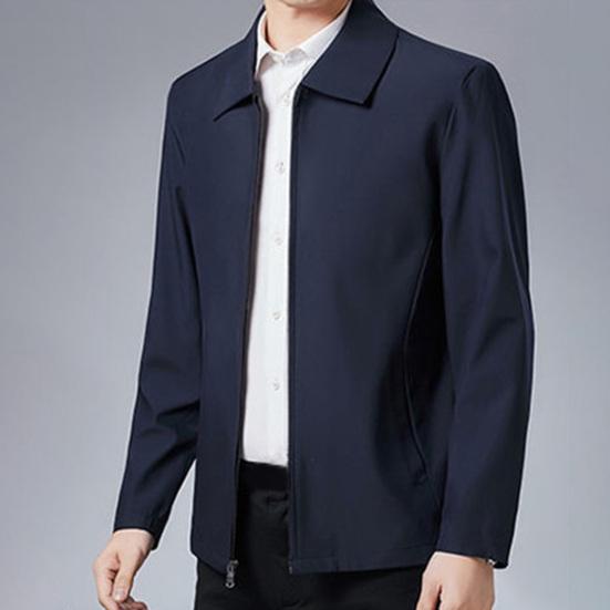 Men Coat Smooth Zipper Lapel Collar Solid Color Middle-aged Men Casual Jackets for Cold Weather
