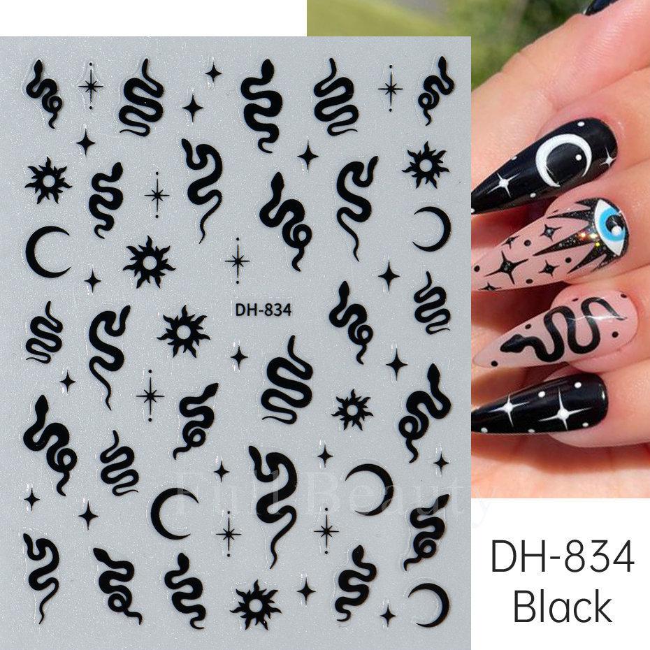 Nail Art Sticker, Little Spirit Snake, Moon, Mango, Gold And Silver, Black And White Snake Cartoon Nail Sticker.