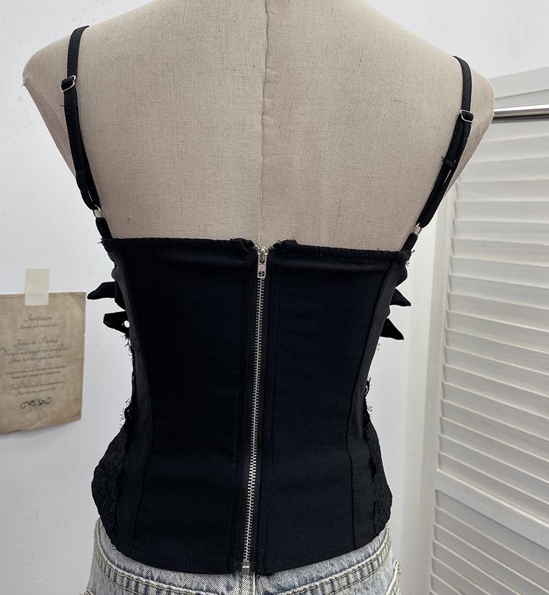 Y2K Spicy Girl Spitzenbesetztes Camisole mit Brustpolstern und Reißverschluss am Rücken
